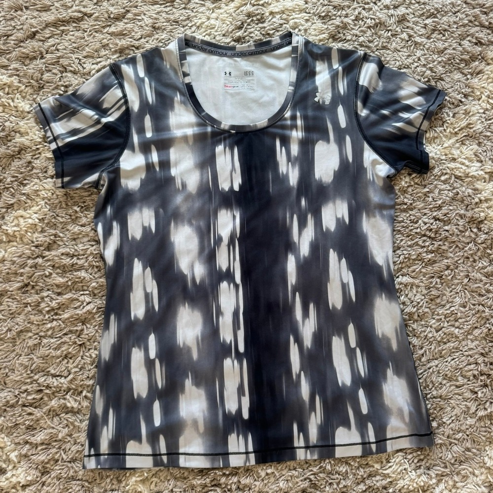 Under Armour HeatGear Womens Large Fitted Short Sleeve‎ Abstract Print Gym Shirt